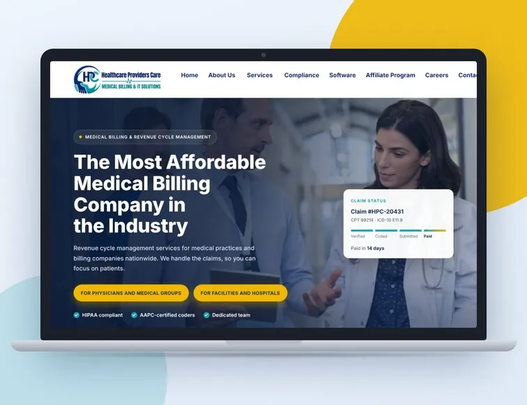 Healthcare Providers Care website on a laptop